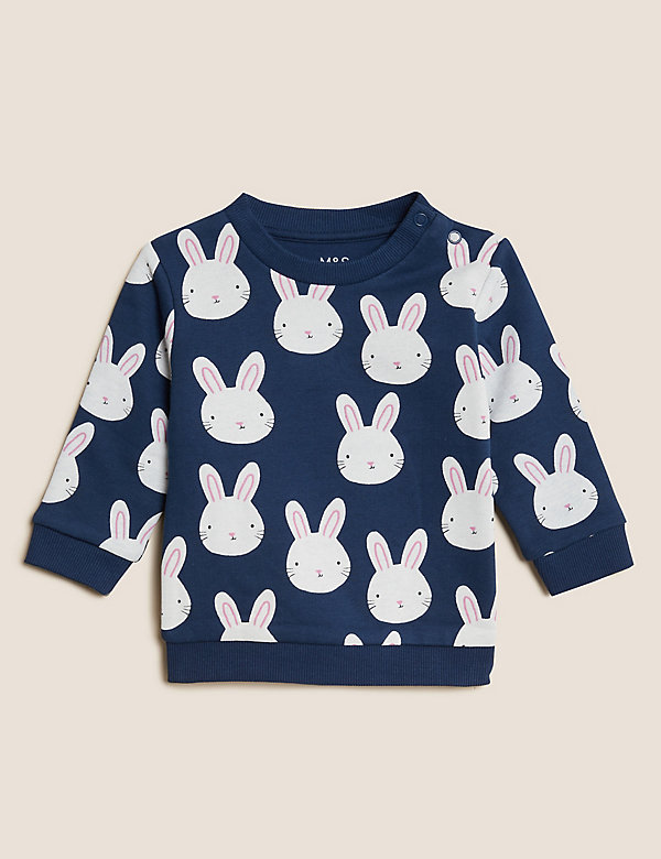 Cotton Rich Bunny Print Sweatshirt (0-3 Yrs) - JE
