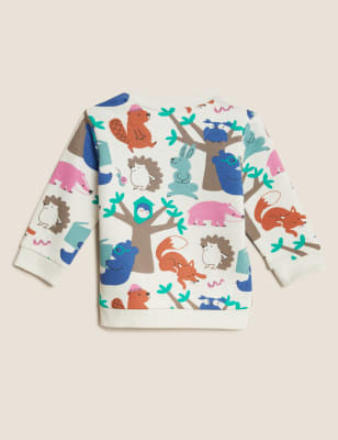 

M&S Collection Sweatshirt mit hohem Baumwollanteil und Waldtiermuster (0-3 J.) - Cream Mix, Cream Mix