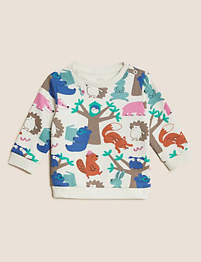 高含棉量森林动物图案运动衫（0 - 3 岁）