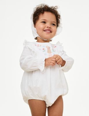 M&S Girl's 2pc Pute Cotton Peter Rabbit Outfit (0-3 Yrs) - 0-3 M - White Mix, White Mix