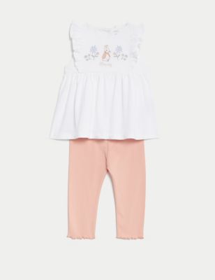 M&S Girls 2pc Cotton Rich Peter Rabbit Outfit (0-3 Yrs) - 0-3 M - White Mix, White Mix