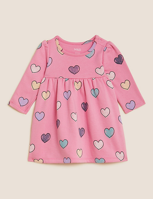Cotton Rich Heart Print Dress (0 - 3 Yrs) - BN