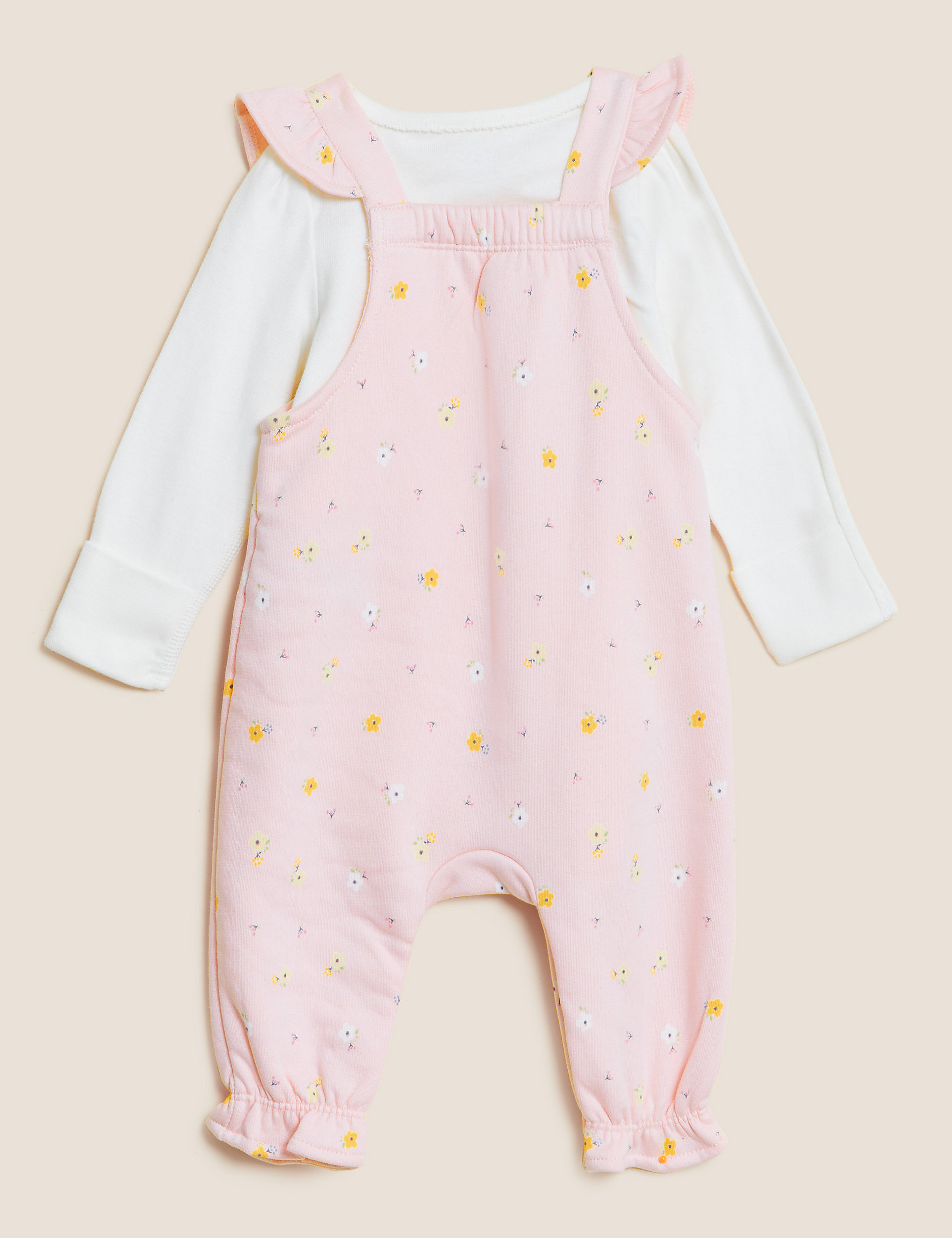 2pc Cotton Rich Floral Dungaree Outfit (0-3 Yrs)