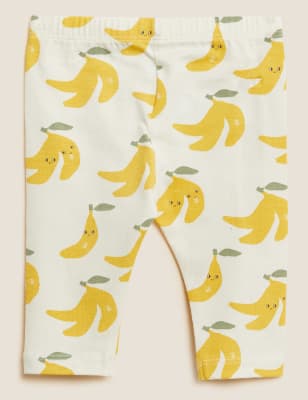 

M&S Collection Leggings mit hohem Baumwollanteil und Bananenmuster (0-3 J.) - White Mix, White Mix