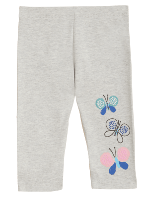 

M&S Collection Leggings de algodón con estampado de mariposas (0-3 años) - Grey Marl, Grey Marl