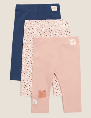 

M&S Collection Pack de 3 leggings 100% algodón (0-3 años) - Pink Mix, Pink Mix