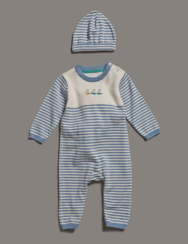 2 Piece Striped Knitted All in One & Hat - JE