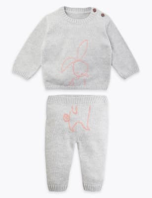 Ensemble 2&nbsp;pi&egrave;ces en maille de coton &agrave; motif lapin