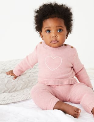 Ensemble haut et bas en coton &agrave; motif c&oelig;ur brod&eacute;