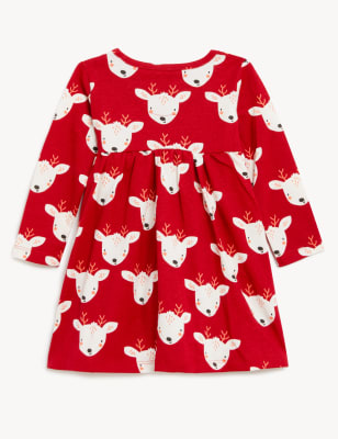 

M&S Collection Vestido 100% algodón con estampado de renos (0-3 años) - Red, Red