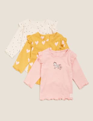 Lot de 3 tops 100 % coton à épaules volantées (jusqu'au 3 ans) - Multi