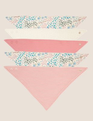 Lot de 5 bavoirs style bandana en coton biologique à motif fleuri - Pink/White