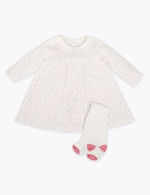 

Girls M&S Collection 2 Piece Cotton Rich Velour Spotted Print Outfit (0-12 Mths) - White Mix, White Mix