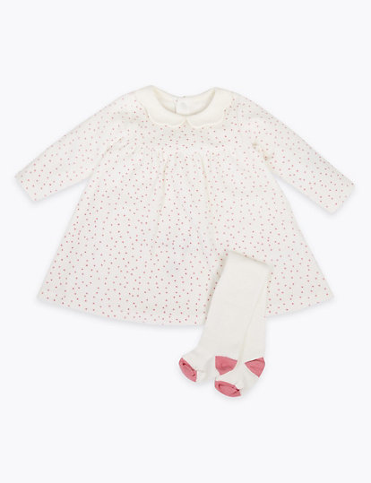 2 Piece Cotton Rich Velour Spotted Print Outfit (0-12 Mths)