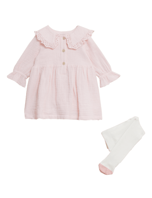 

M&S Collection Outfit mit hohem Baumwollanteil und Lochstickerei (0-3 J.) - Pink, Pink