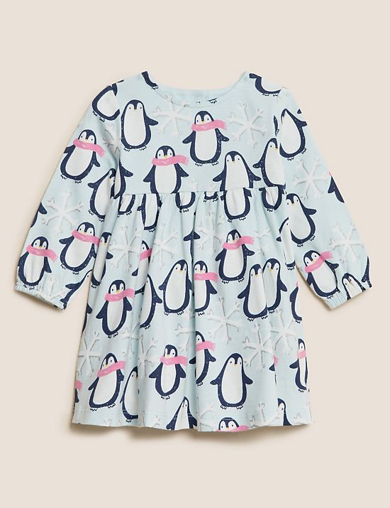 Φόρεμα με σχέδιο πιγκουίνο από 100% βαμβάκι (0-3 ετών)