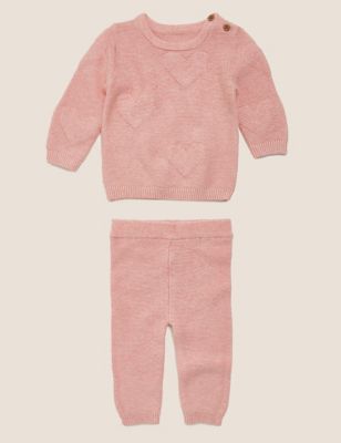 2 Piece Pure Cotton Knitted Heart Outfit (7lbs-12 Mths) 
