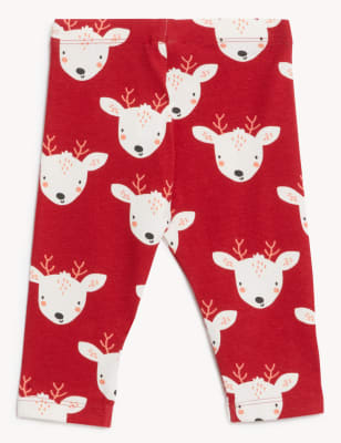 

M&S Collection Leggings mit hohem Baumwollanteil und Rentiermuster (0-3 J.) - Red, Red