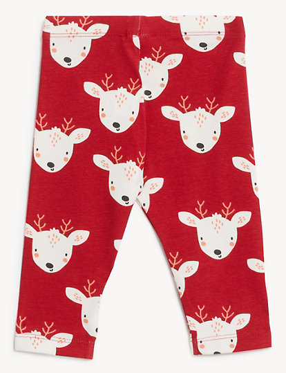 Cotton Rich Reindeer Print Leggings