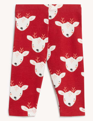 Cotton Rich Reindeer Print Leggings