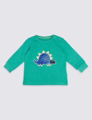 Pure Cotton Dinosaur Applique T-Shirt | M&S
