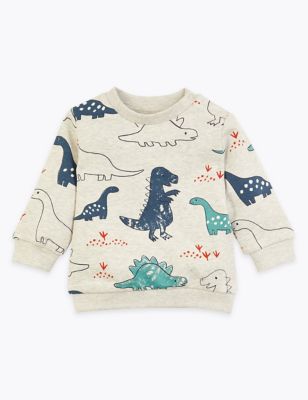 Cotton Rich Dinosaur Print Sweatshirt (0 - 3 Yrs) | M&S