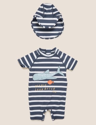 Maillot de bain 2 pièces à motif baleine et rayures (jusqu'au 3 ans) - Navy Mix