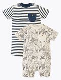 2 Pack Pure Cotton Patterned Rompers (0-3 Yrs)