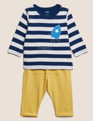 

M&S Collection 2-teiliges gestreiftes Outfit mit hohem Baumwollanteil (0-3 Jahre) - Indigo Mix, Indigo Mix