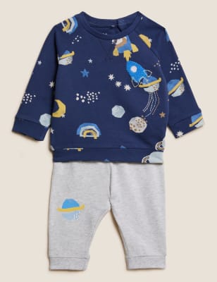 

Boys M&S Collection 2pc Cotton Rich Space Top & Bottom Outfit (0-3 Yrs) - Light Indigo Mix, Light Indigo Mix