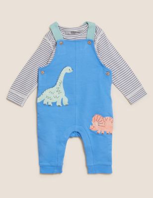 

Boys M&S Collection 2pc Cotton Rich Dinosaur Dungaree Outfit (0-3 Yrs) - Blue Mix, Blue Mix