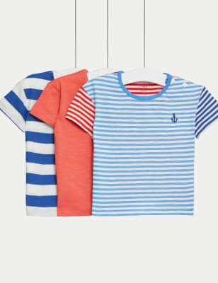 3pk Pure Cotton Plain & Striped T-Shirts (0-3 Yrs) - HR