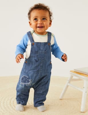 

Boys M&S Collection 2pc Pure Cotton Animal Dungaree Outfit (0-3 Yrs) - Denim, Denim