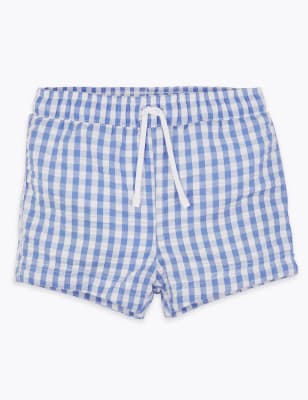 Blue gingham check swim shorts