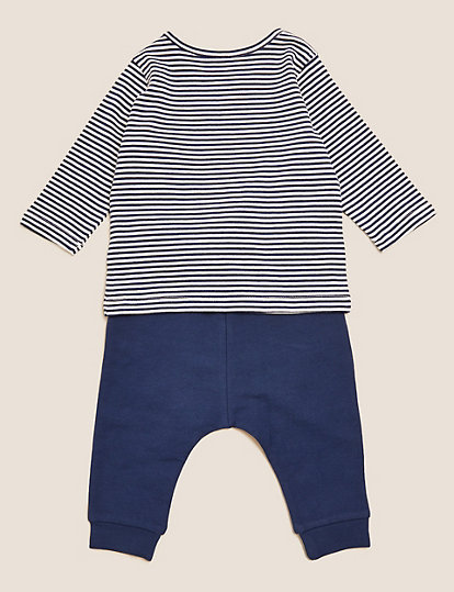 2pc Cotton Rich Striped Animal Outfit (0-3 Yrs)