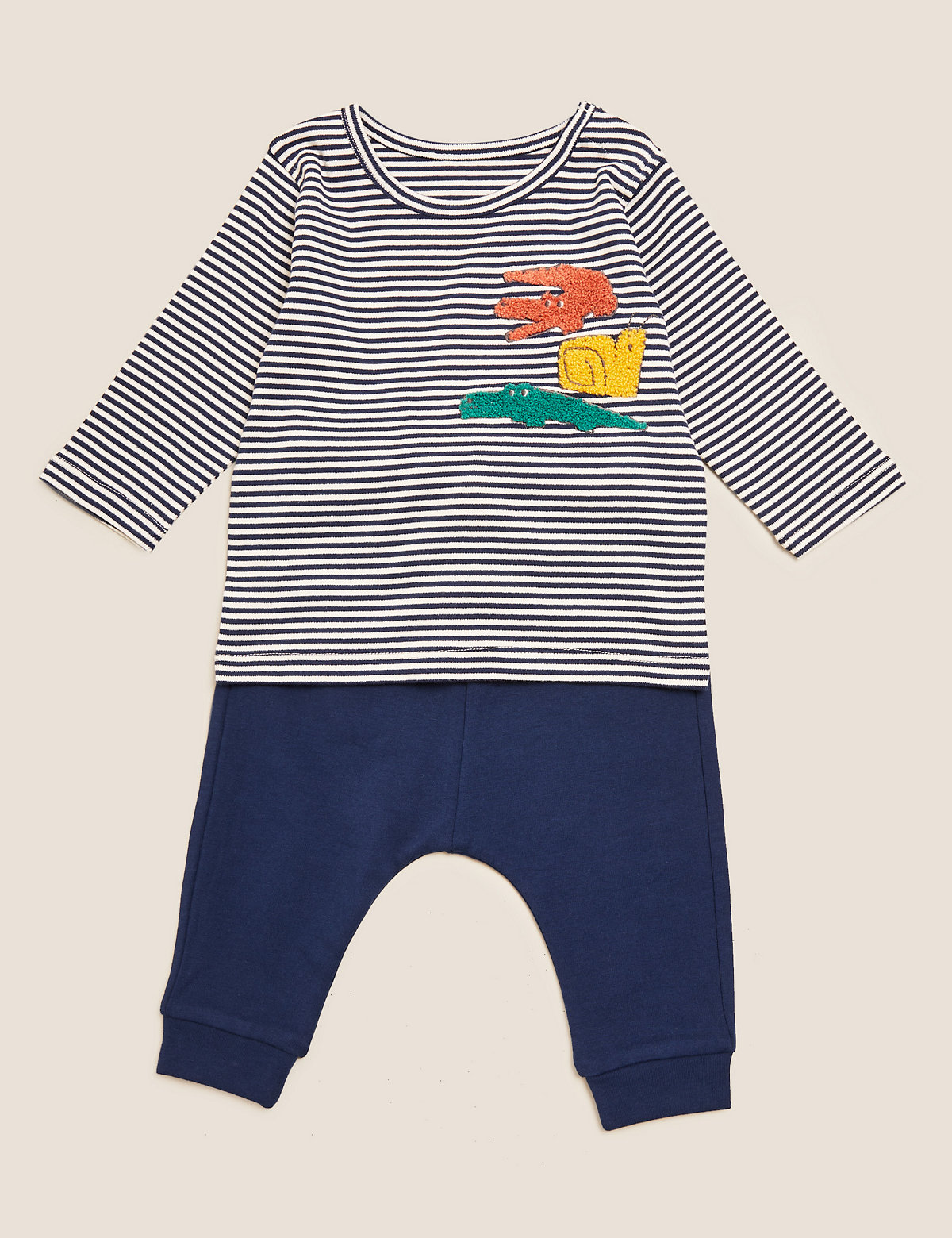 2pc Cotton Rich Striped Animal Outfit (0-3 Yrs)