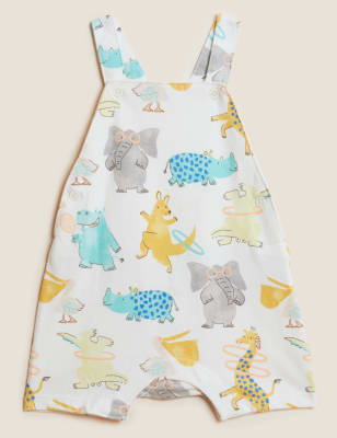 

M&S Collection Latzhose aus reiner Baumwolle mit Tiermuster (0-3 J.) - Cream Mix, Cream Mix