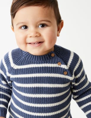 

M&S Collection Jersey de punto 100% algodón de rayas (0-3 años) - Indigo, Indigo