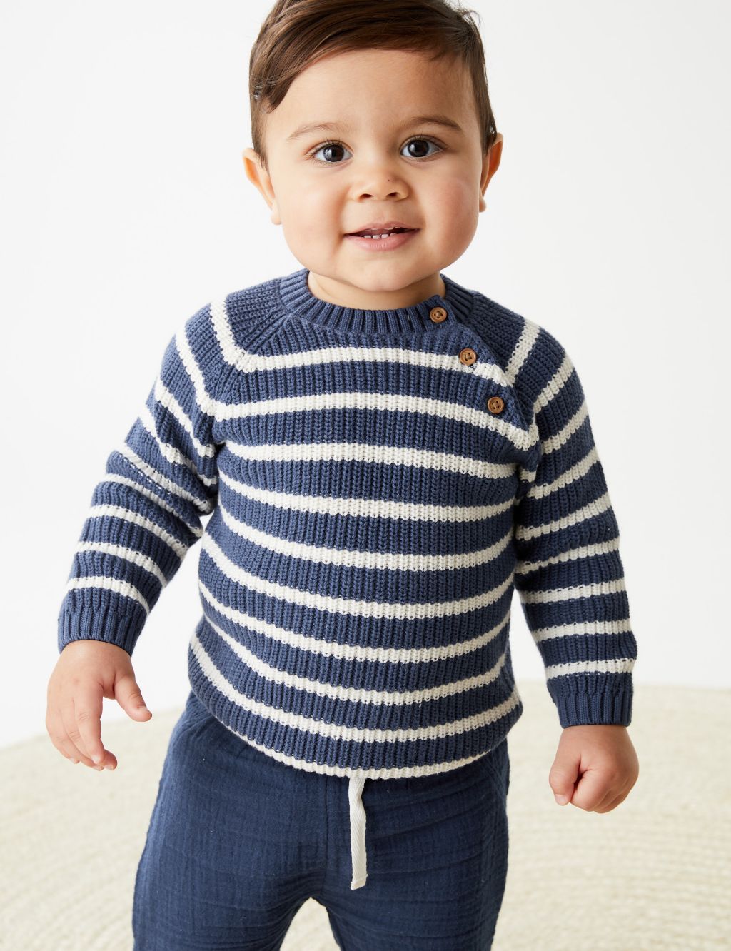 Pure Cotton Striped Knitted Jumper (0-3 Yrs) image 4