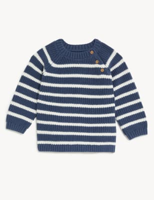 Pure Cotton Striped Knitted Jumper (0-3 Yrs)