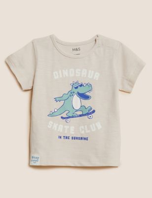 Boys M&S Collection 3pk Pure Cotton Dinosaur T-Shirts (0-3 Yrs) - Multi