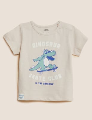 

M&S Collection Pack de 3 camisetas 100% algodón de dinosaurios (0-3 años) - Multi, Multi