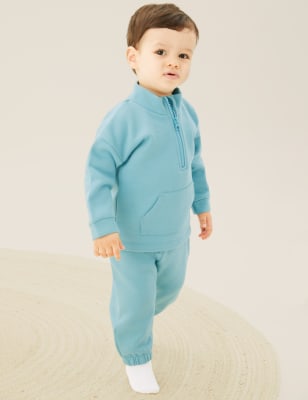 

Boys M&S Collection 2pc Cotton Rich Zip Sweater and Jogger Outfit (0-3 Yrs) - Aqua, Aqua