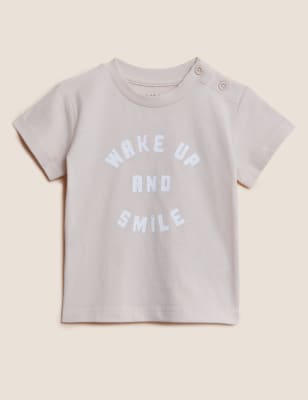 

Girls M&S Collection Pure Cotton Wake Up and Smile T-Shirt (0-3 Yrs) - Multi, Multi