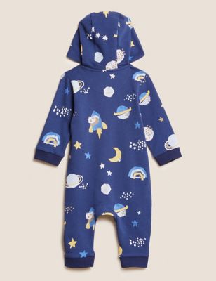 M&S Boys Cotton Rich Fleece Space Print All in One (0-3 Yrs)