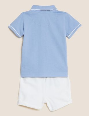 Boys M&S Collection 2pc Cotton Rich Peter Rabbit™ Shorts Outfit (0 - 3 Yrs) - Blue Mix
