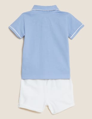 

M&S Collection Conjunto de 2 piezas de algodón con pantalón corto de Perico, el conejo (0-3 años) - Blue Mix, Blue Mix