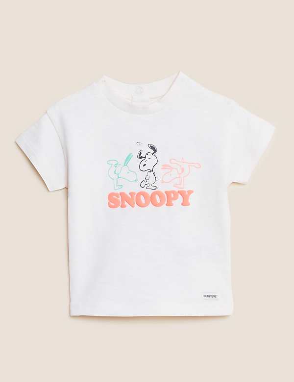 تيشيرت من القطن الصافي مزيّن بشعار Snoopy™ (من 0 - 3 سنوات) - SA