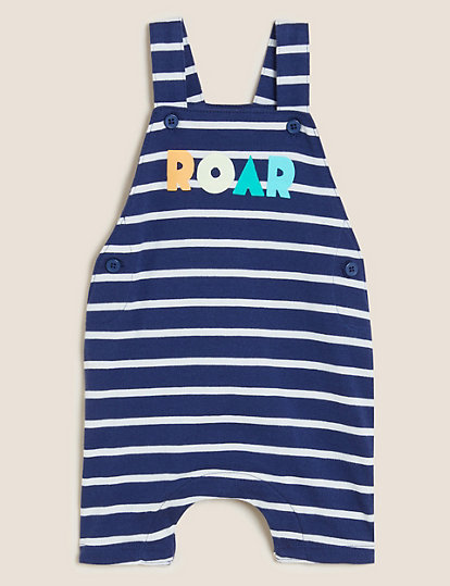 Pure Cotton Roar Slogan Striped Dungarees (0-3 Yrs)