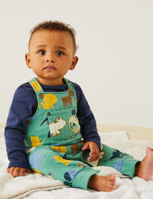 

M&S Collection 2-teiliges Outfit mit hohem Baumwollanteil und Tiermuster (0-3 Jahre) - Green Mix, Green Mix